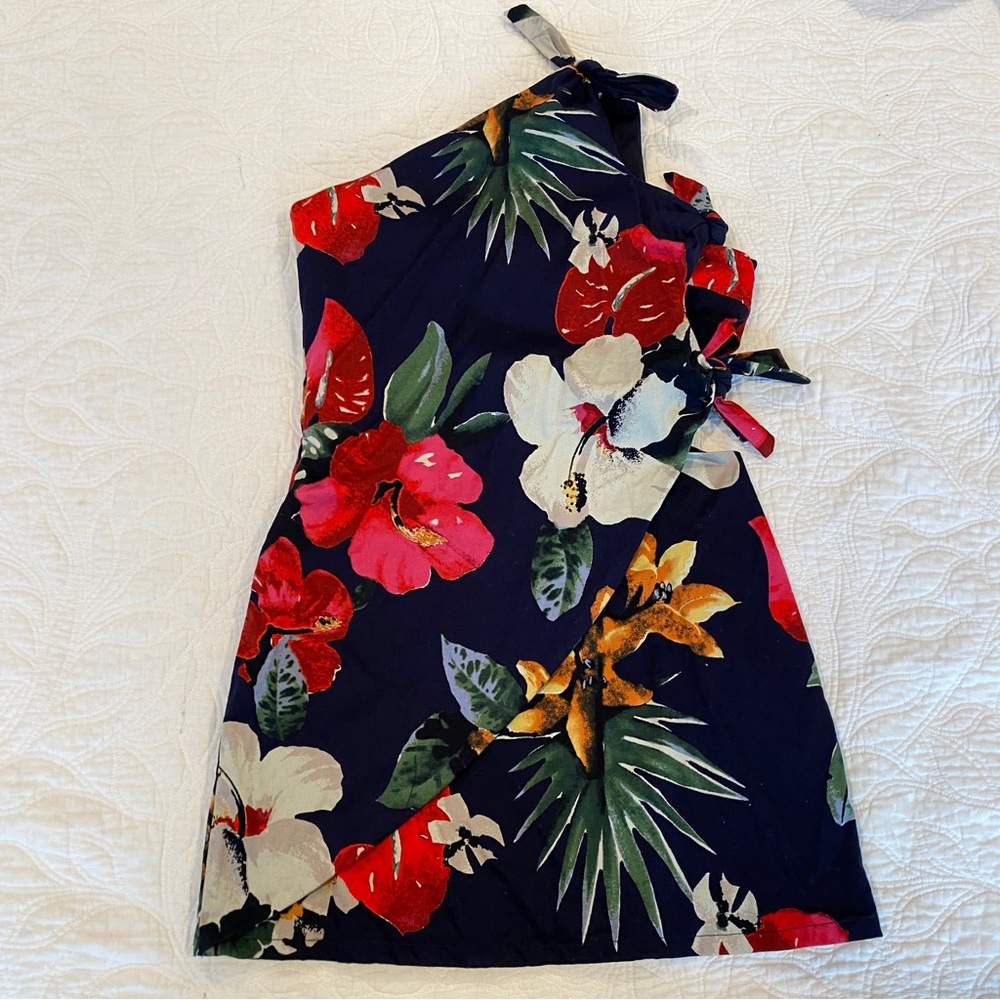 Zara TRF Tropical One Shoulder Cut Out Tie Dress